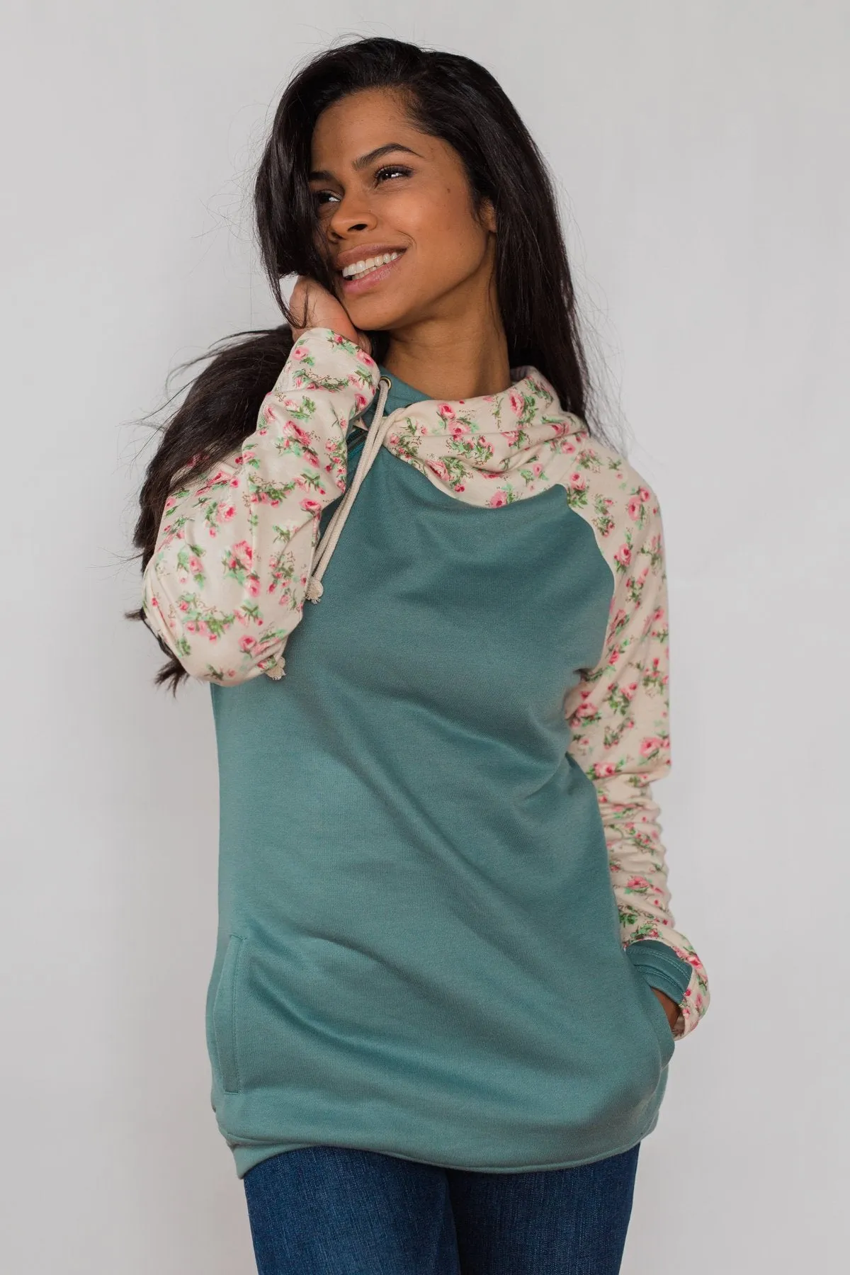 Dreaming of Spring Floral Hoodie - Antique Teal