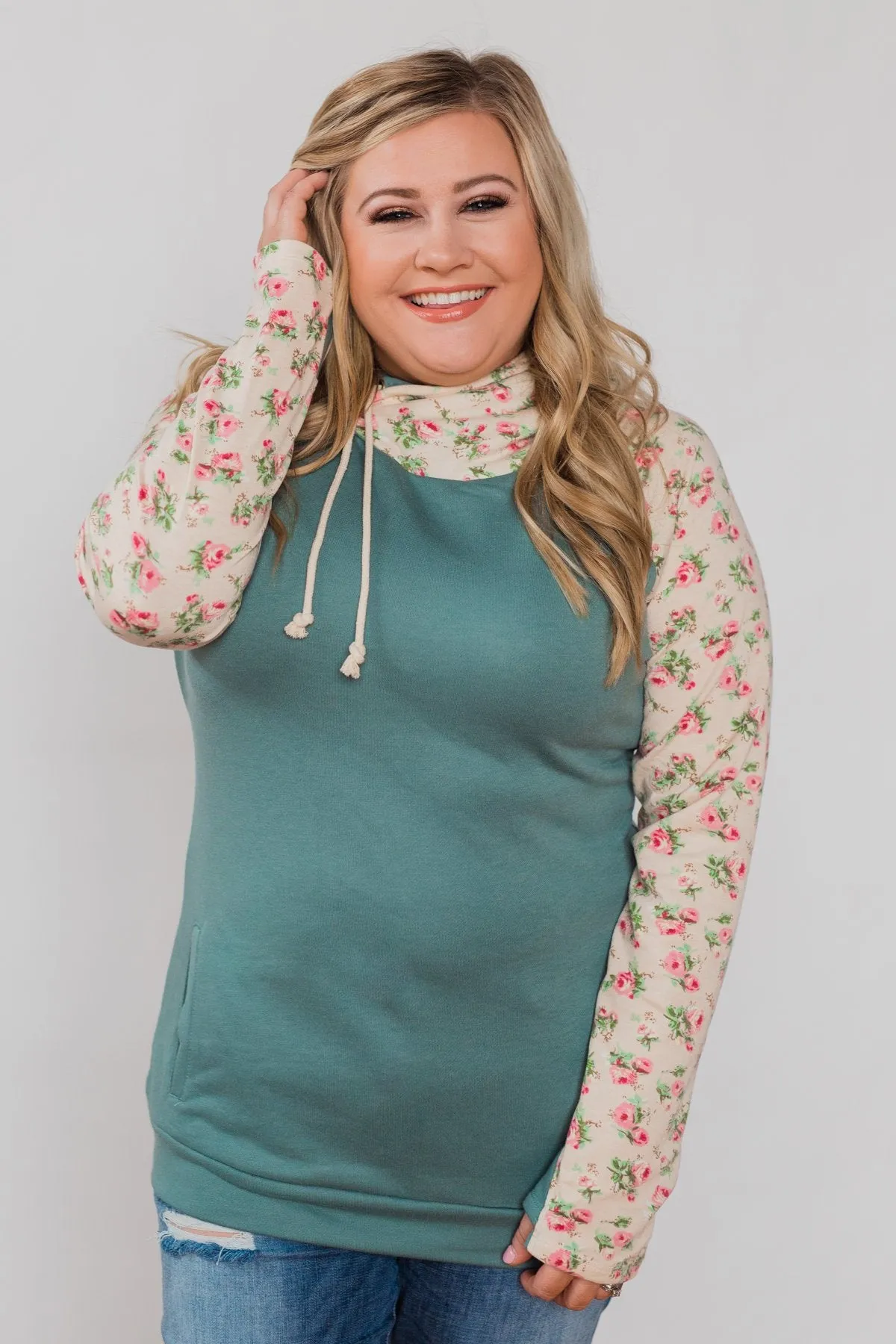 Dreaming of Spring Floral Hoodie - Antique Teal