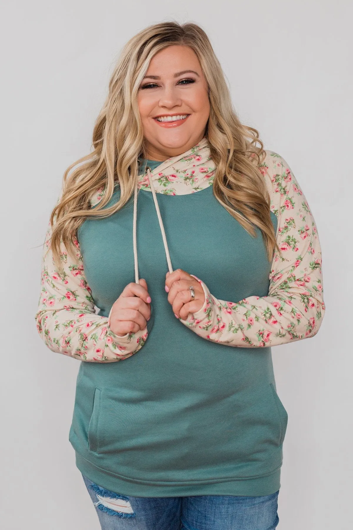Dreaming of Spring Floral Hoodie - Antique Teal