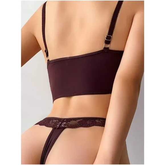 Dusty Pink  Floral Lace Thong Lingerie Set Sexy Pajamas