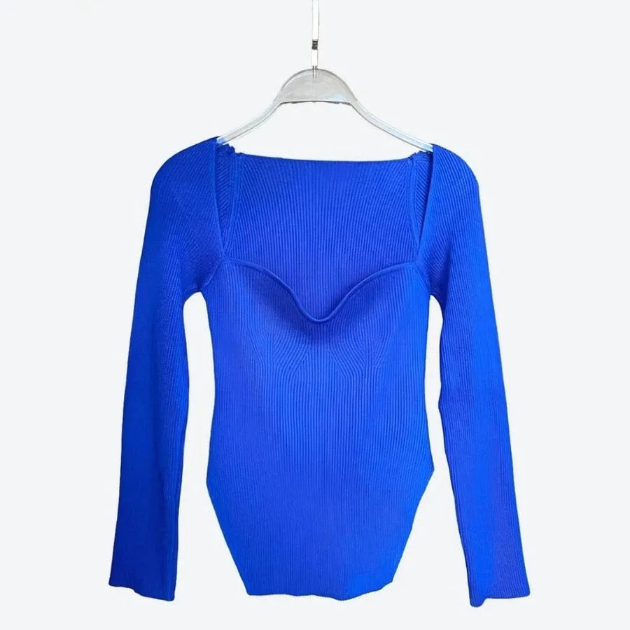 Elegant Square-Neck Ribbed Knit Tops
