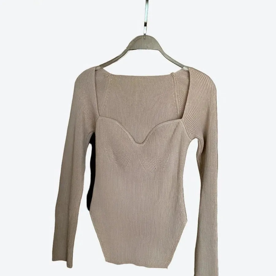 Elegant Square-Neck Ribbed Knit Tops