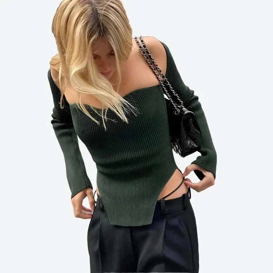 Elegant Square-Neck Ribbed Knit Tops