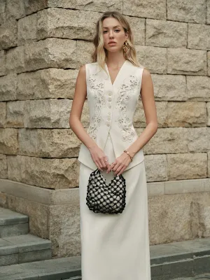 Embroidered Button Detail Vest