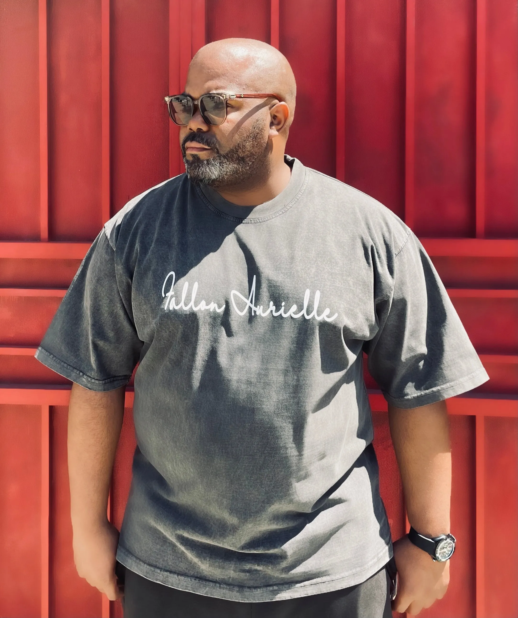 Fallon Aurielle Unisex Signature T-Shirt (Charcoal Gray & White)