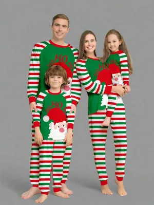 Family Matching Christmas Pajama Set - Festive Santa & "Ho Ho Ho" Print with Red, Green, and White Stripes
