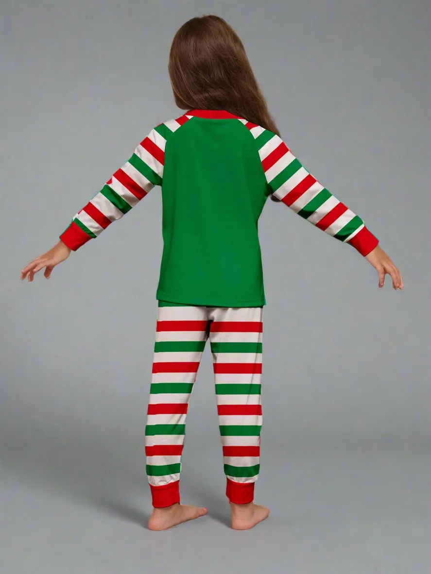 Family Matching Christmas Pajama Set - Festive Santa & "Ho Ho Ho" Print with Red, Green, and White Stripes
