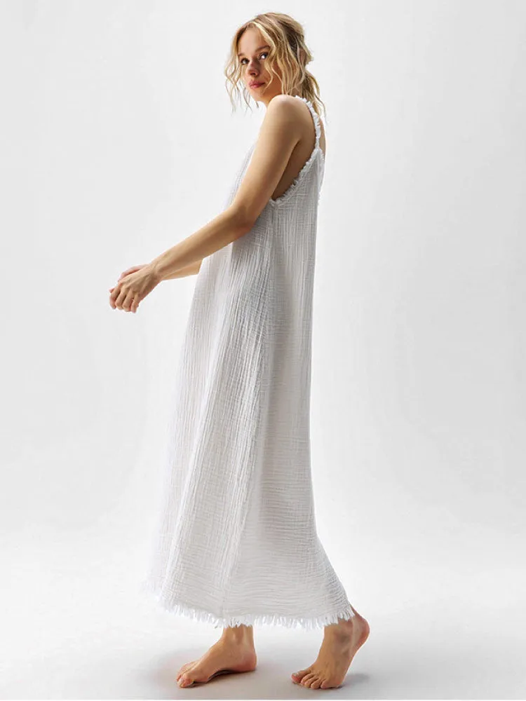 Fashionable Double-layered Pure White Nightgown