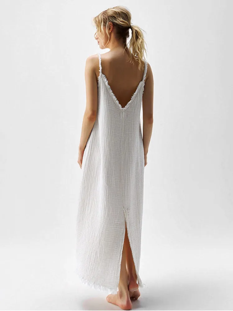 Fashionable Double-layered Pure White Nightgown