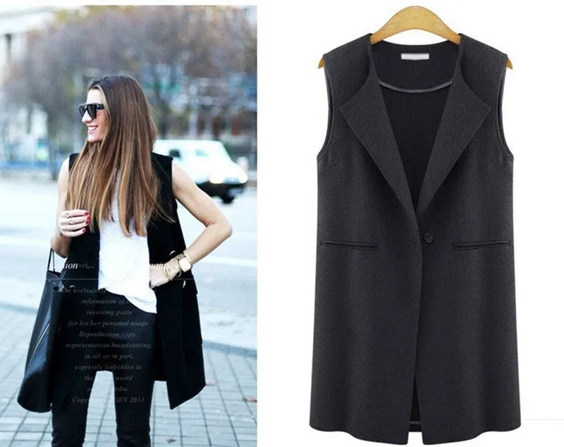Female Vest Single Button Brief Women's Vests Sleeveless Coats Female Waistcoat Turn-Down Collar Casual Vest