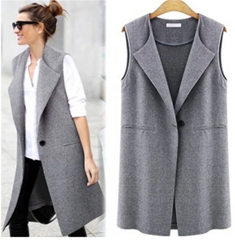 Female Vest Single Button Brief Women's Vests Sleeveless Coats Female Waistcoat Turn-Down Collar Casual Vest