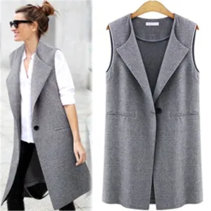 Female Vest Single Button Brief Women's Vests Sleeveless Coats Female Waistcoat Turn-Down Collar Casual Vest