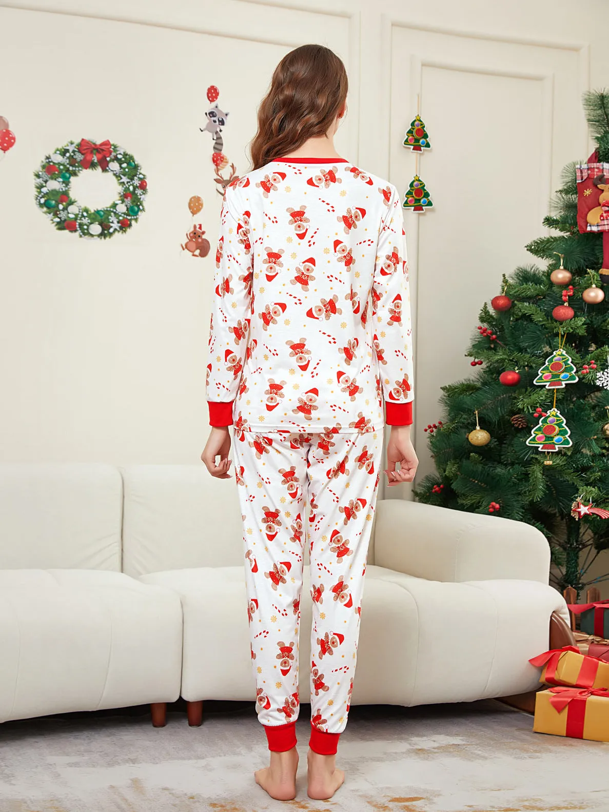 Festive Gingerbread Man Print Christmas Family Pajama Set for Holiday Cheer