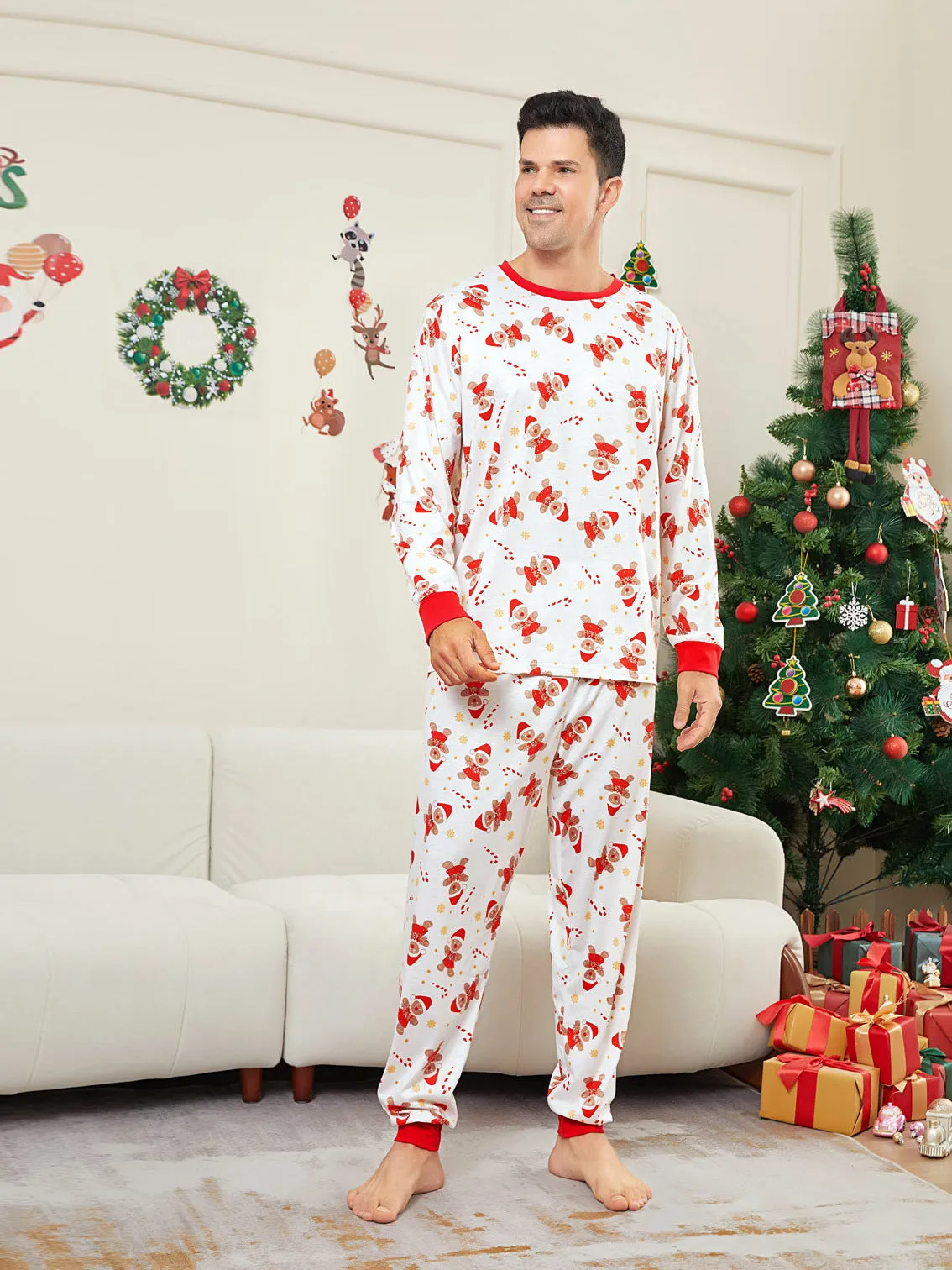 Festive Gingerbread Man Print Christmas Family Pajama Set for Holiday Cheer