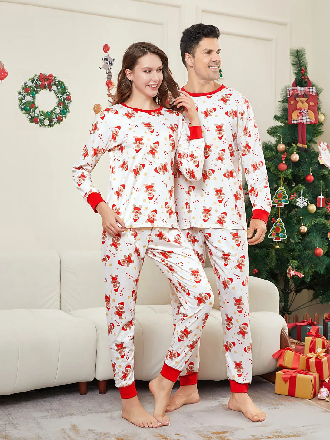 Festive Gingerbread Man Print Christmas Family Pajama Set for Holiday Cheer