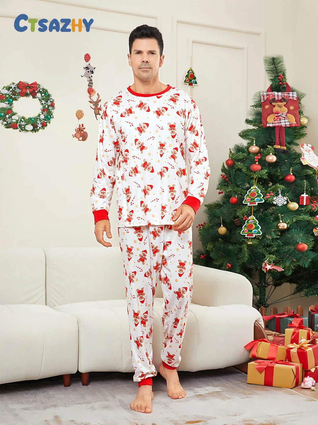 Festive Gingerbread Man Print Christmas Family Pajama Set for Holiday Cheer