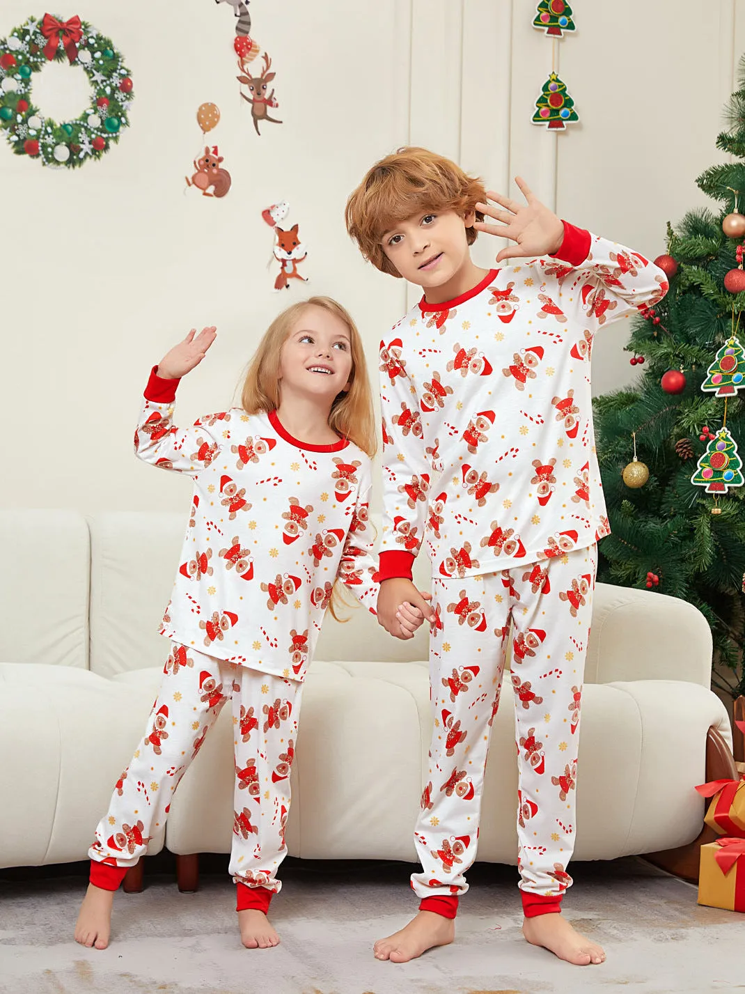Festive Gingerbread Man Print Christmas Family Pajama Set for Holiday Cheer