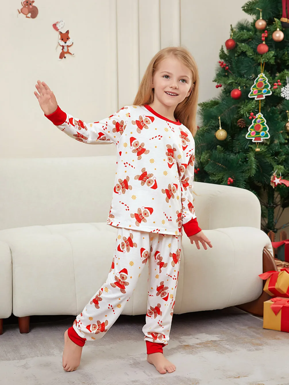Festive Gingerbread Man Print Christmas Family Pajama Set for Holiday Cheer