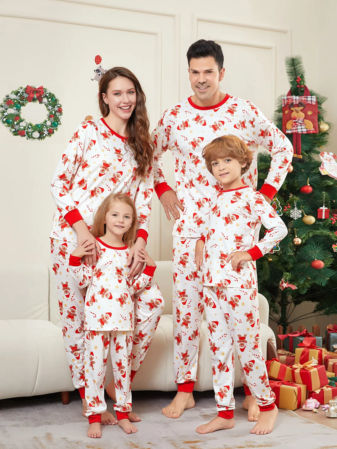 Festive Gingerbread Man Print Christmas Family Pajama Set for Holiday Cheer
