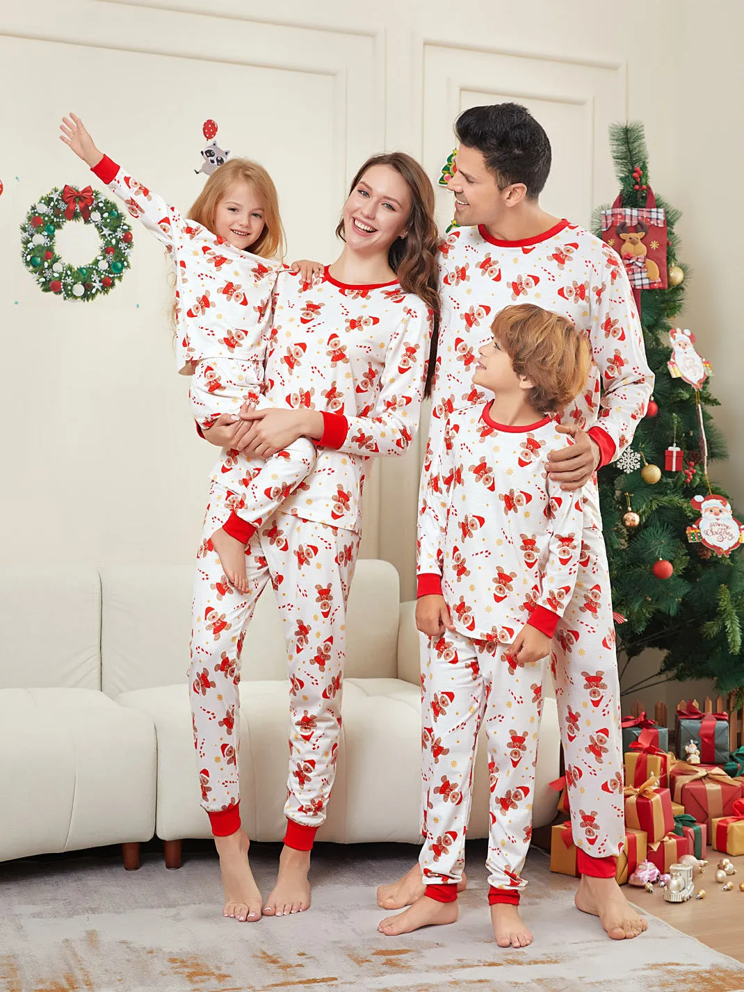 Festive Gingerbread Man Print Christmas Family Pajama Set for Holiday Cheer