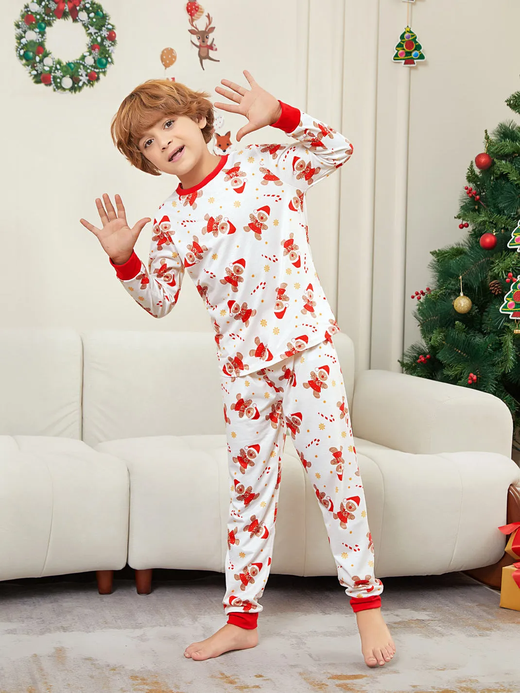 Festive Gingerbread Man Print Christmas Family Pajama Set for Holiday Cheer