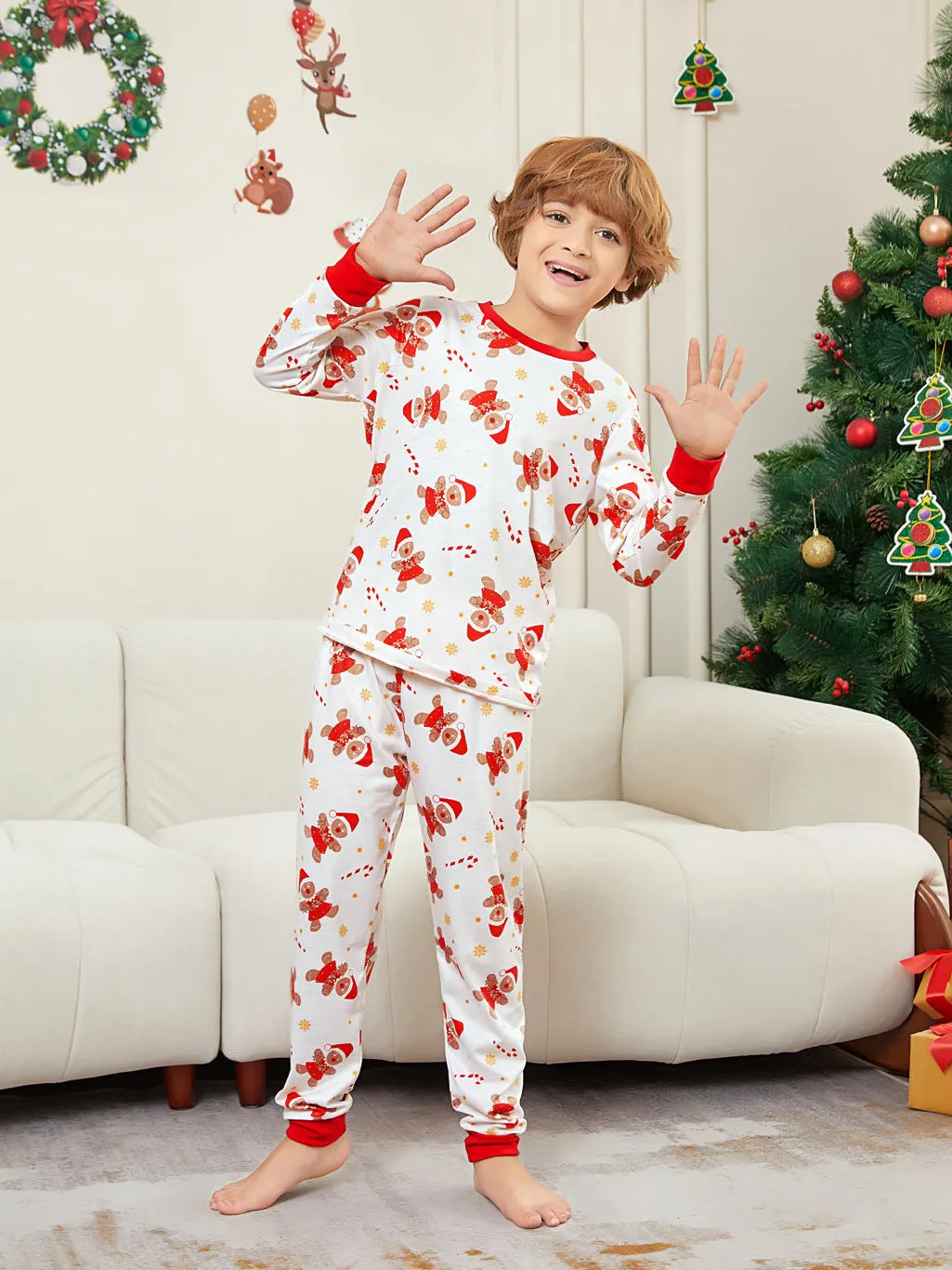 Festive Gingerbread Man Print Christmas Family Pajama Set for Holiday Cheer