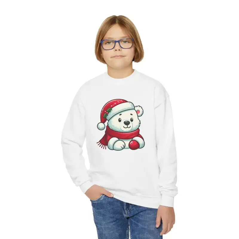 Festive Polar Bear Youth Crewneck Sweatshirt