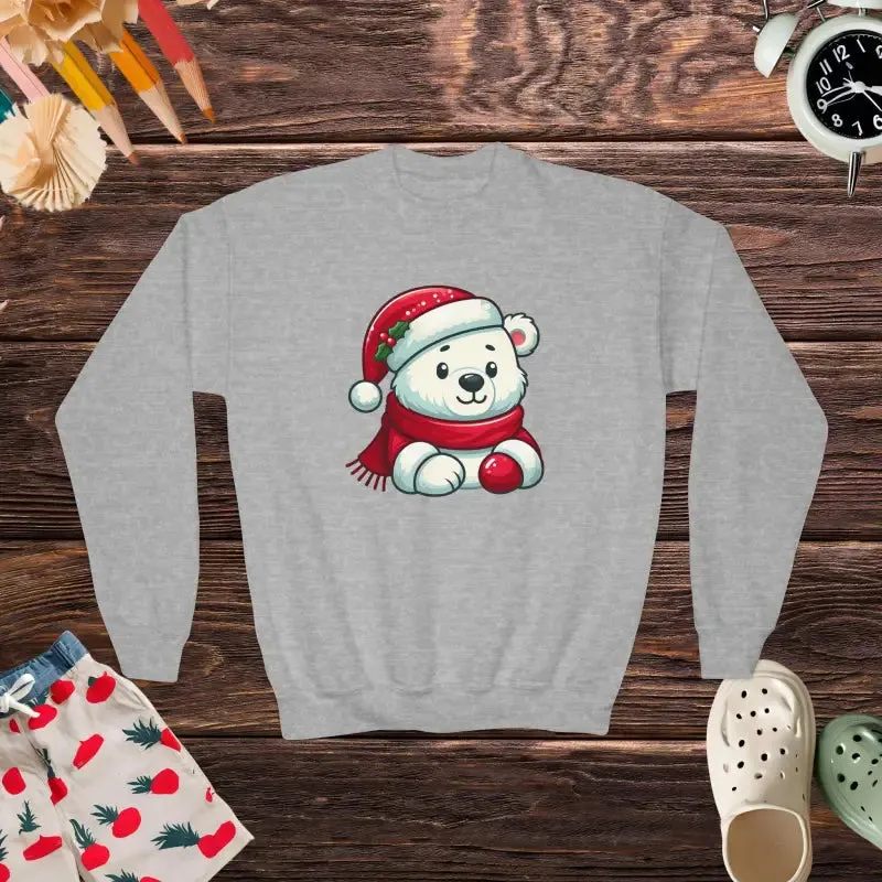 Festive Polar Bear Youth Crewneck Sweatshirt