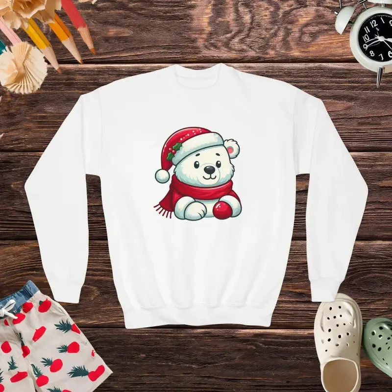 Festive Polar Bear Youth Crewneck Sweatshirt
