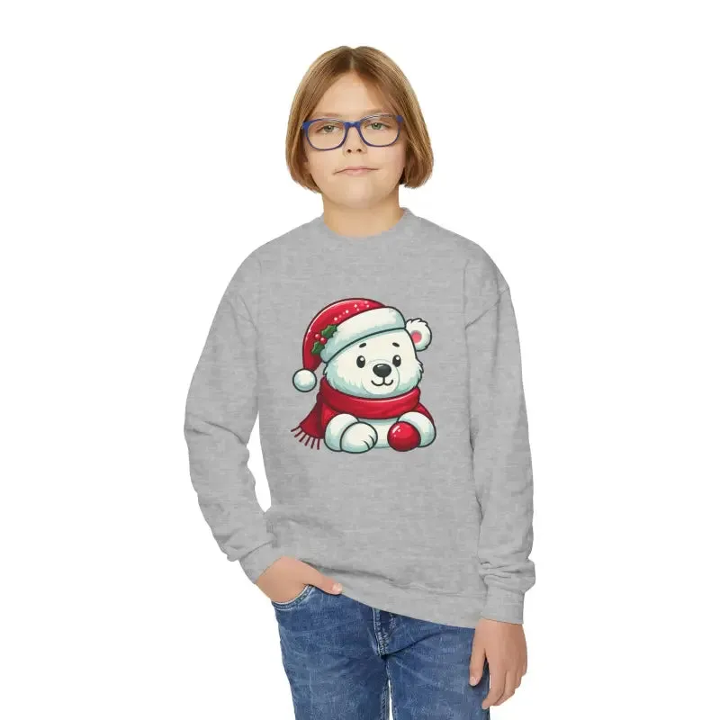 Festive Polar Bear Youth Crewneck Sweatshirt