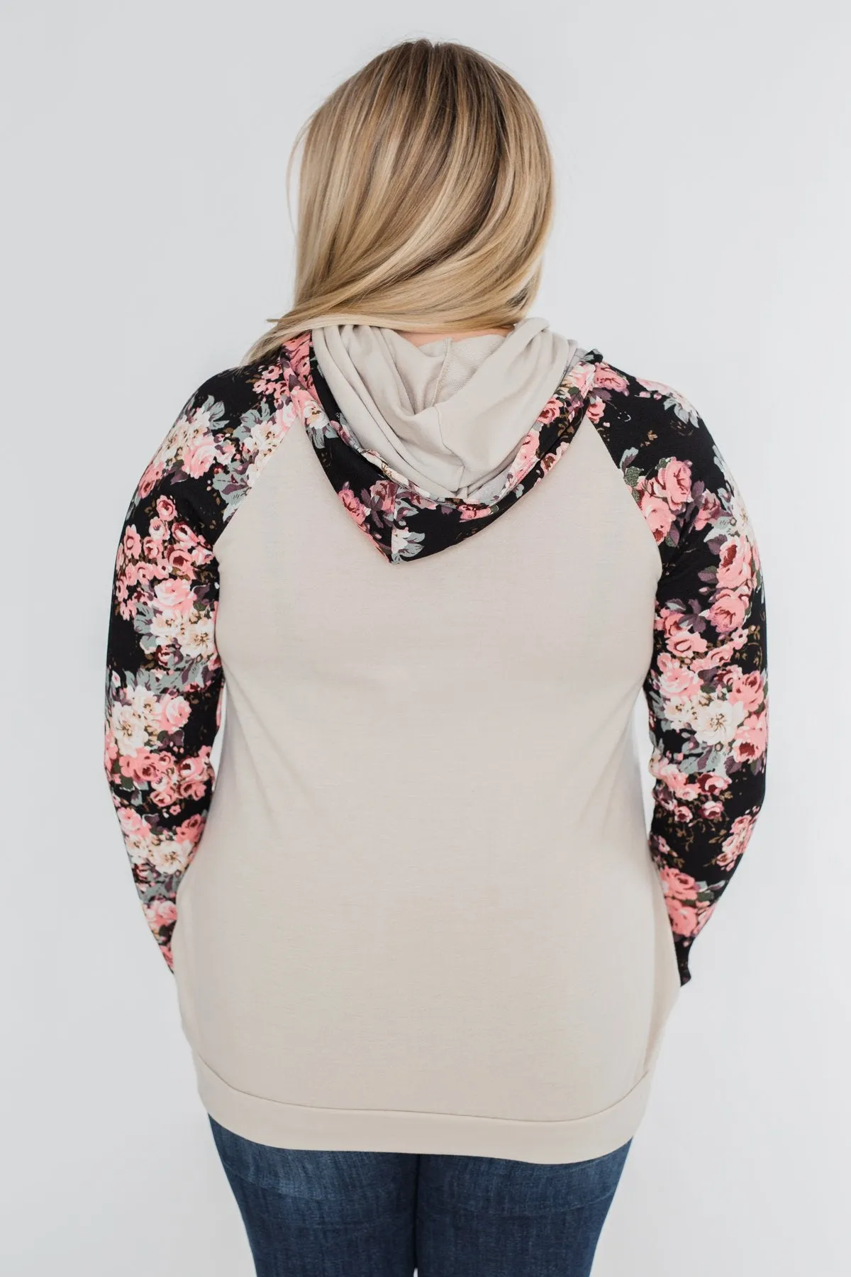 Floral Double Hood Sweatshirt- Beige