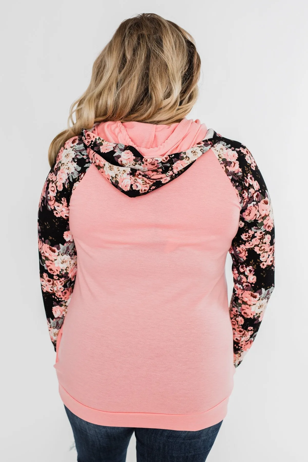 Floral Double Hood Sweatshirt- Pink