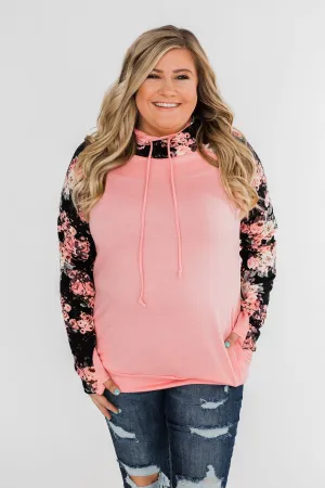 Floral Double Hood Sweatshirt- Pink