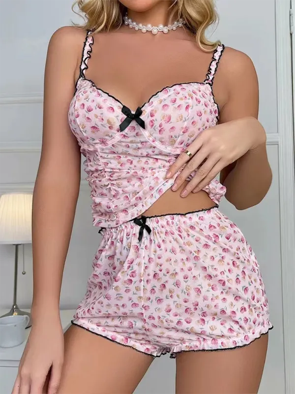 Floral Ruffle Sleep Set - Comfy & Cute Nightwear