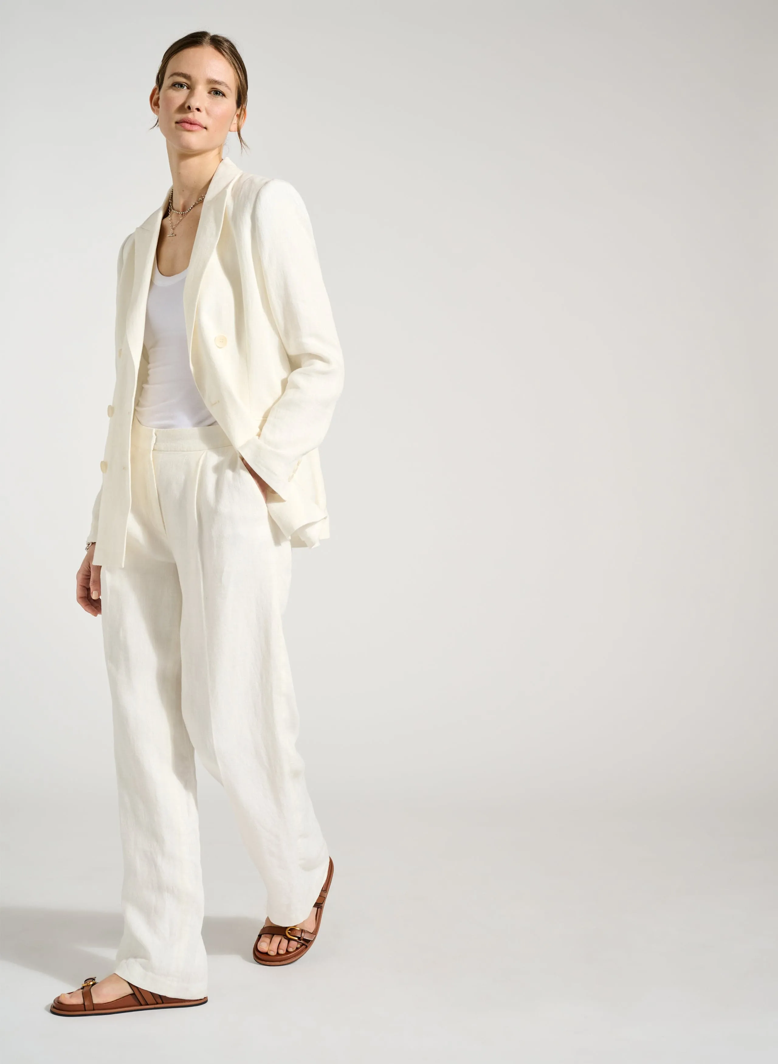 Frances Flax Linen Trousers | Pure White