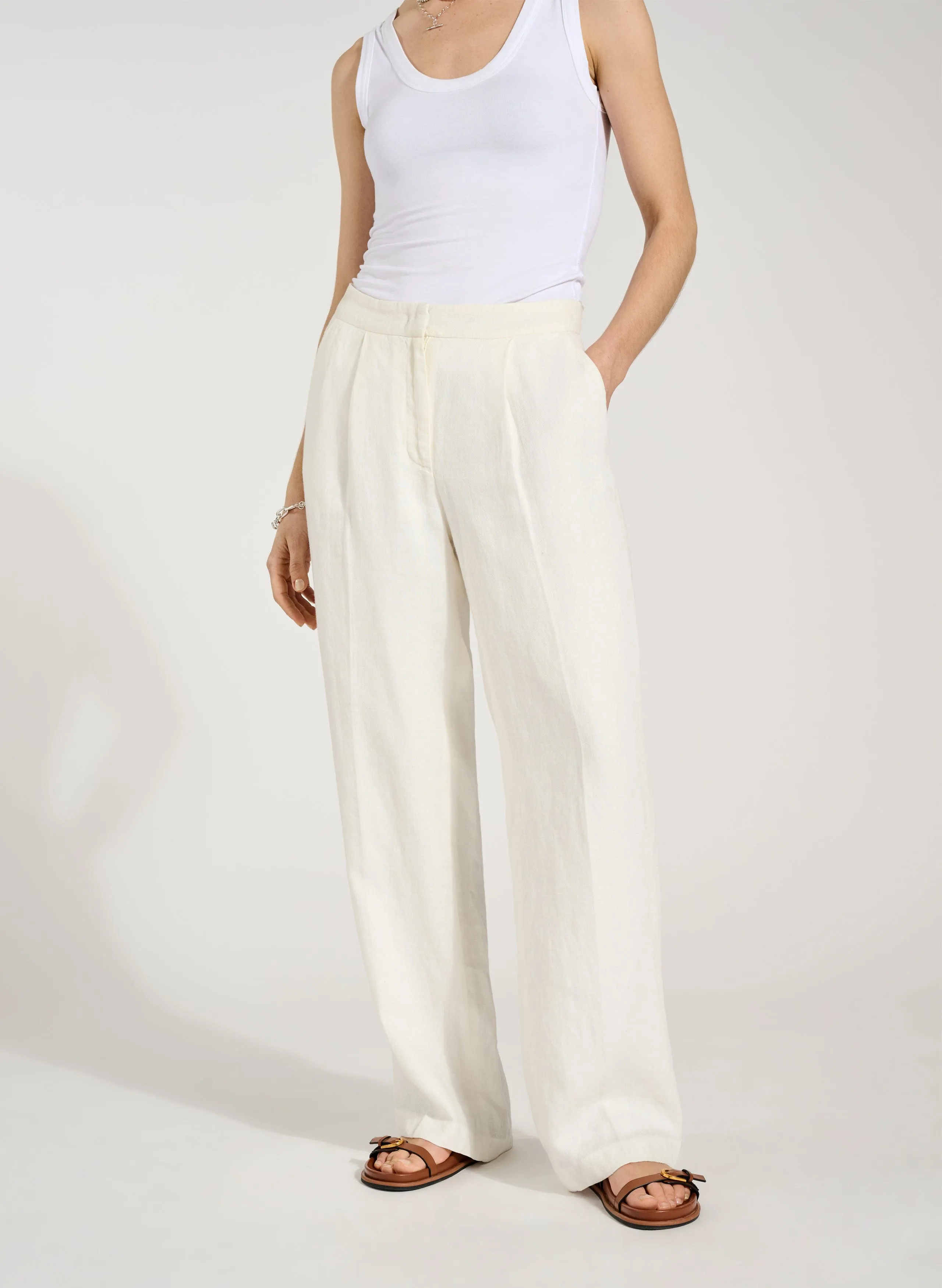 Frances Flax Linen Trousers | Pure White