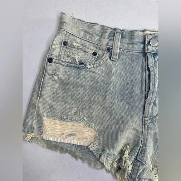 Free People blue Jean frayed Denim Shorts with lace detail summer beach pool 26