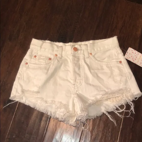 Free People ivory denim shorts