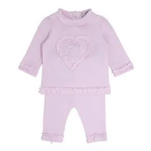 Girls baby pink ruffle heart 2 piece jog set