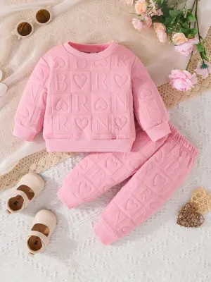 Girl's Cute Letter Design Sweat Suit