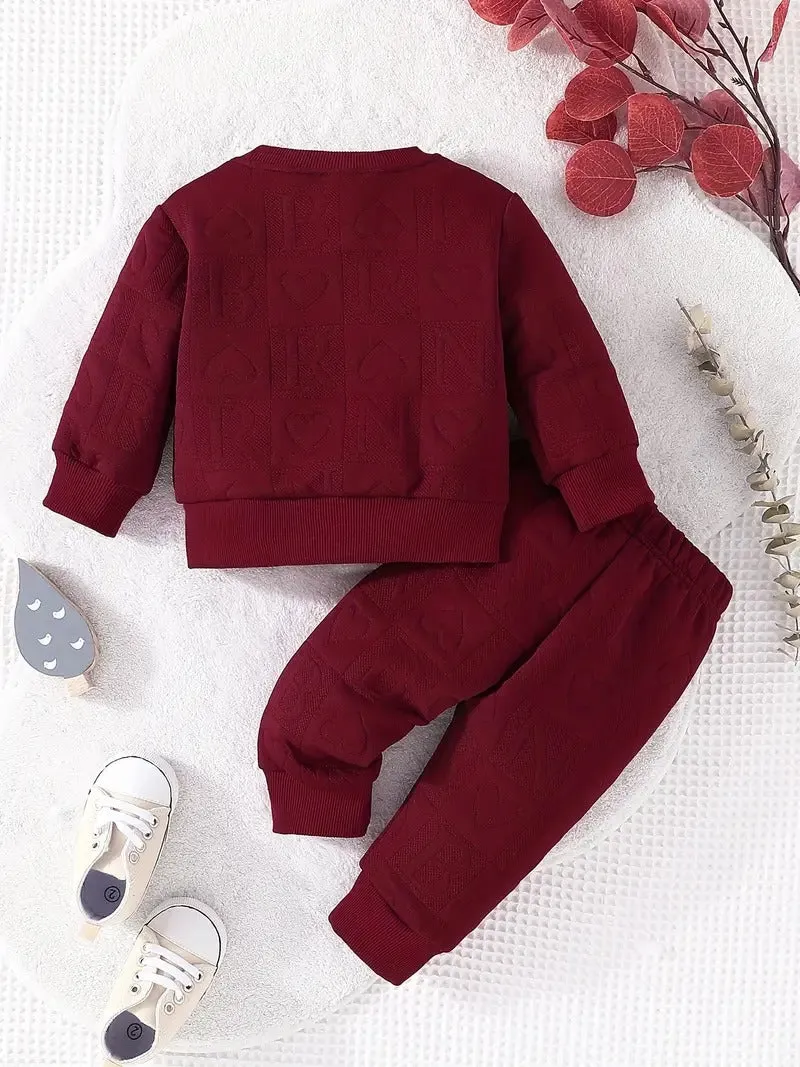 Girl's Cute Letter Design Sweat Suit