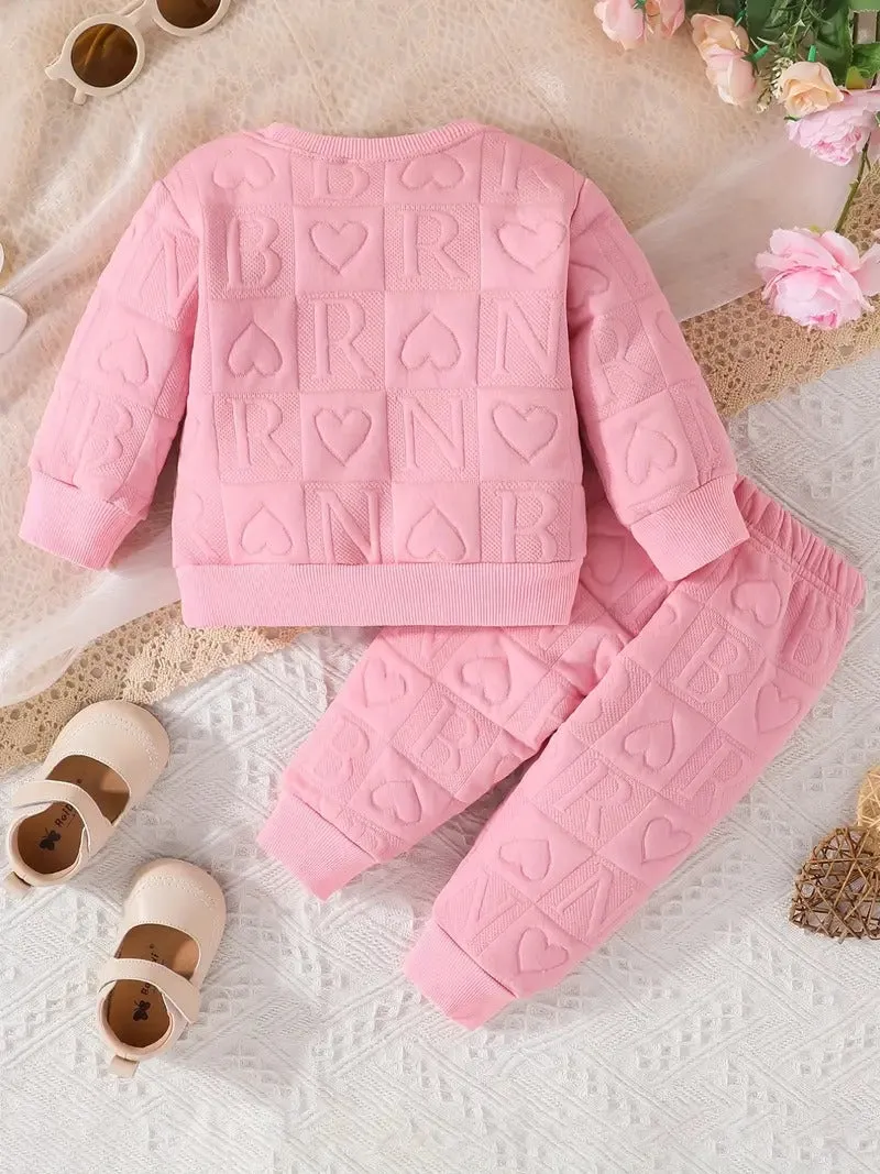 Girl's Cute Letter Design Sweat Suit