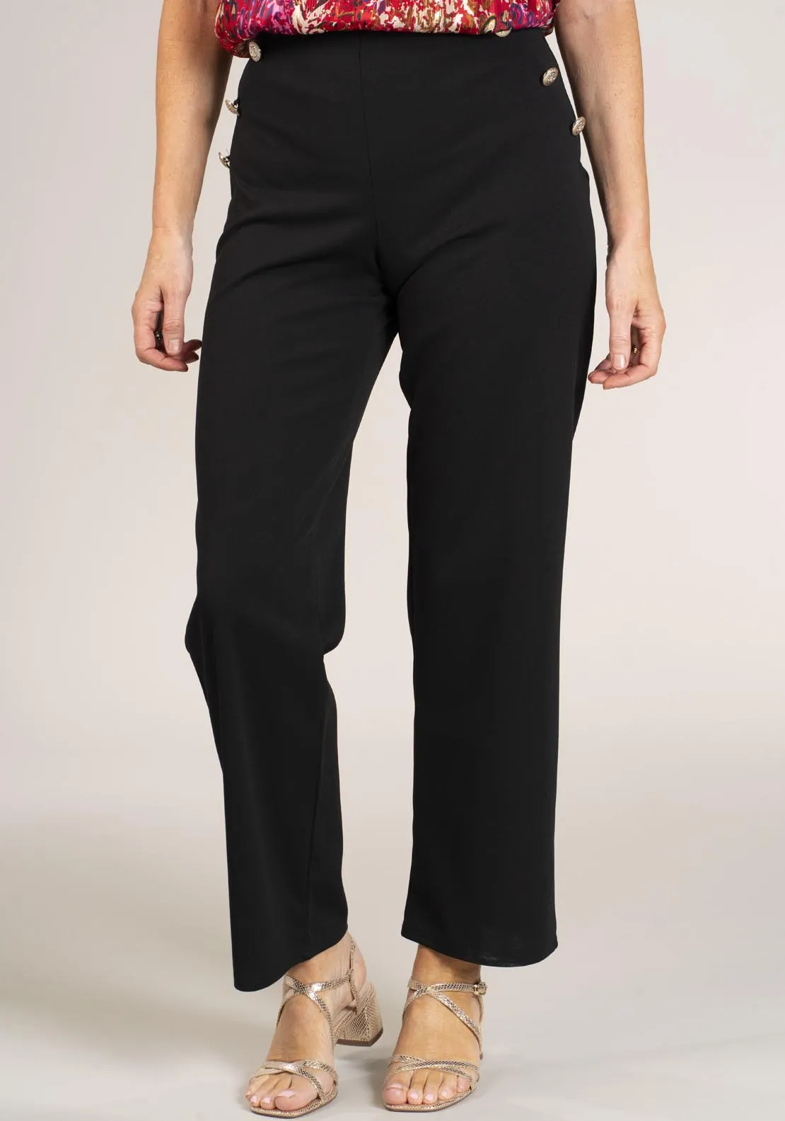 Gold Button Trousers - Black