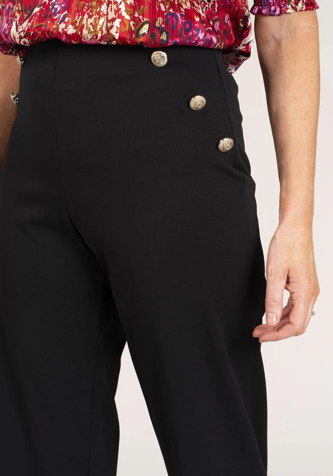 Gold Button Trousers - Black