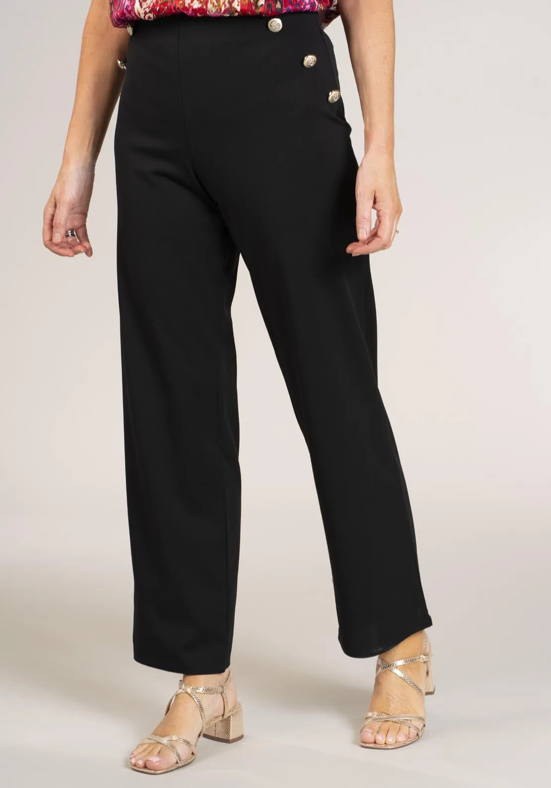 Gold Button Trousers - Black