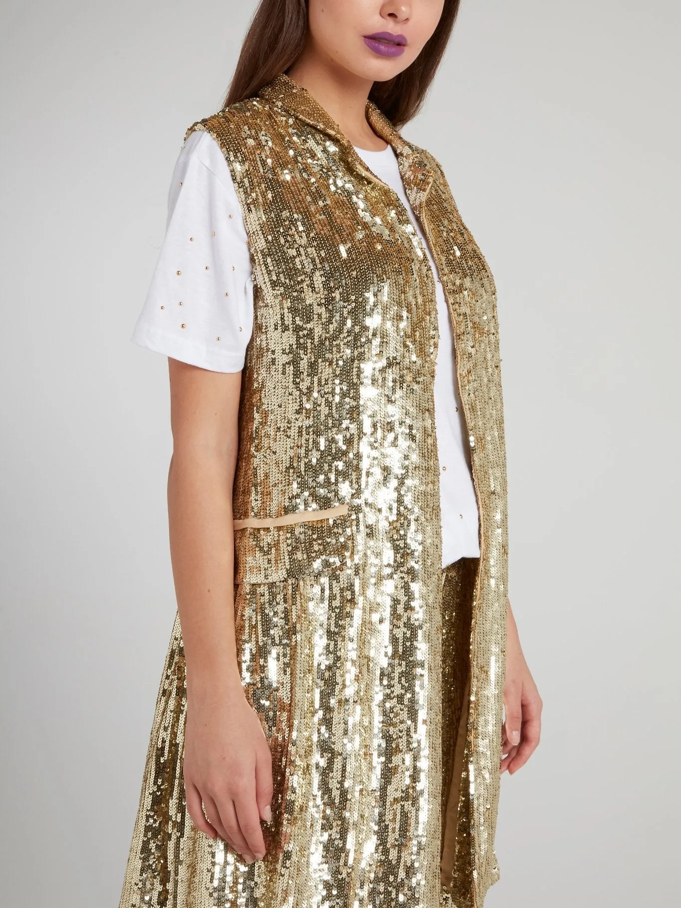 Gold Sequin Long Gilet