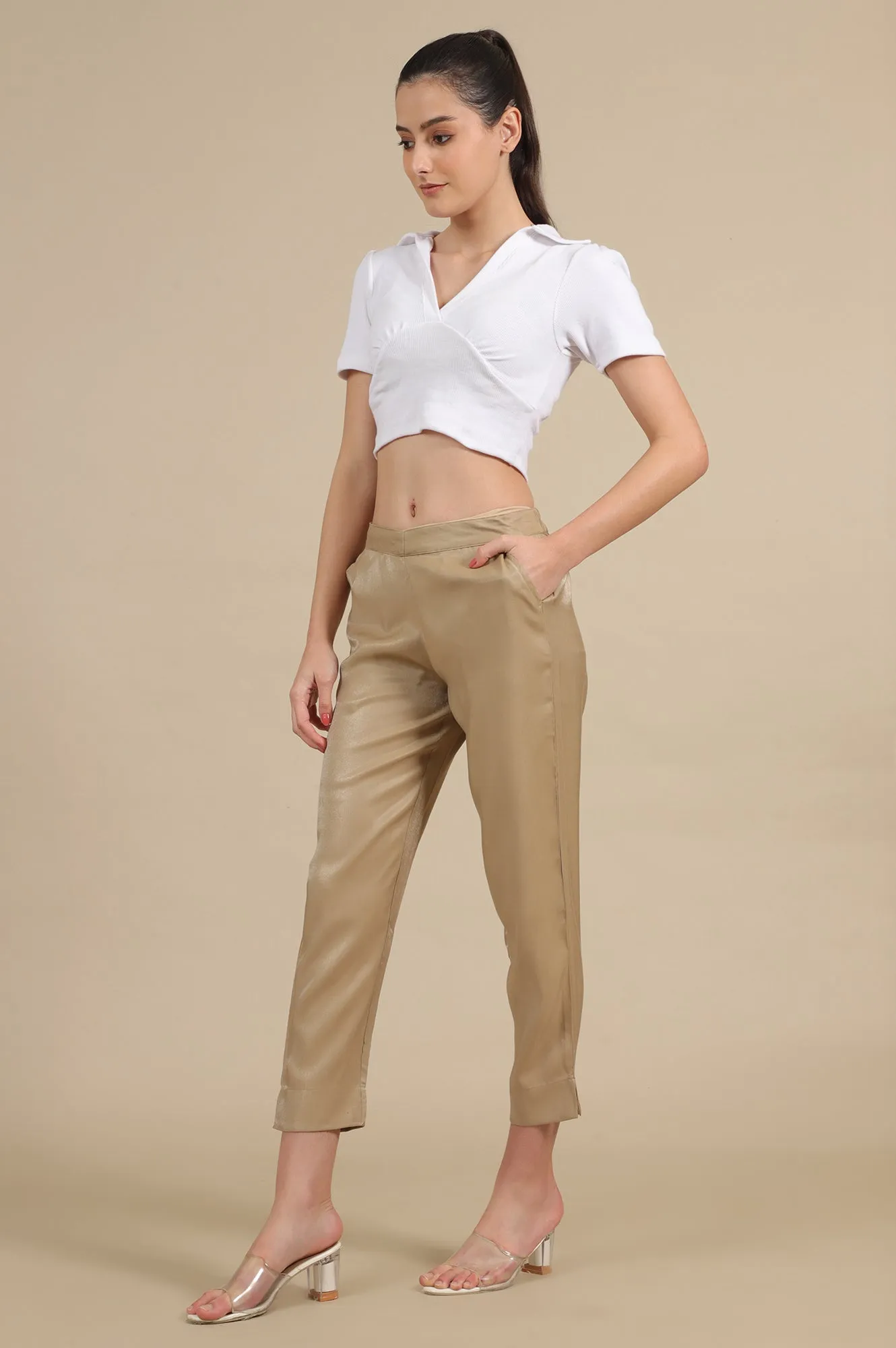 Golden Shiny Straight Trouser Pants
