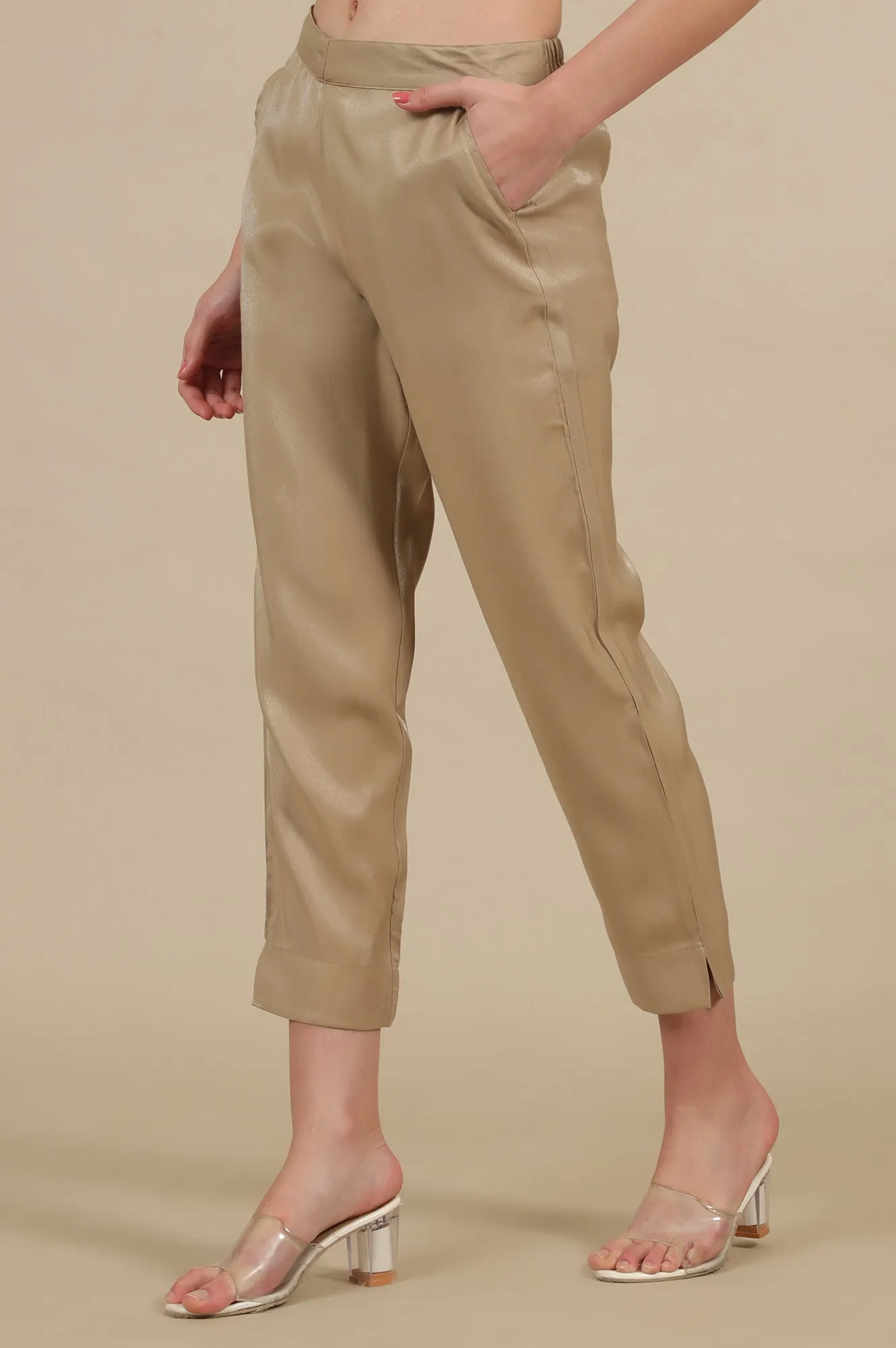 Golden Shiny Straight Trouser Pants