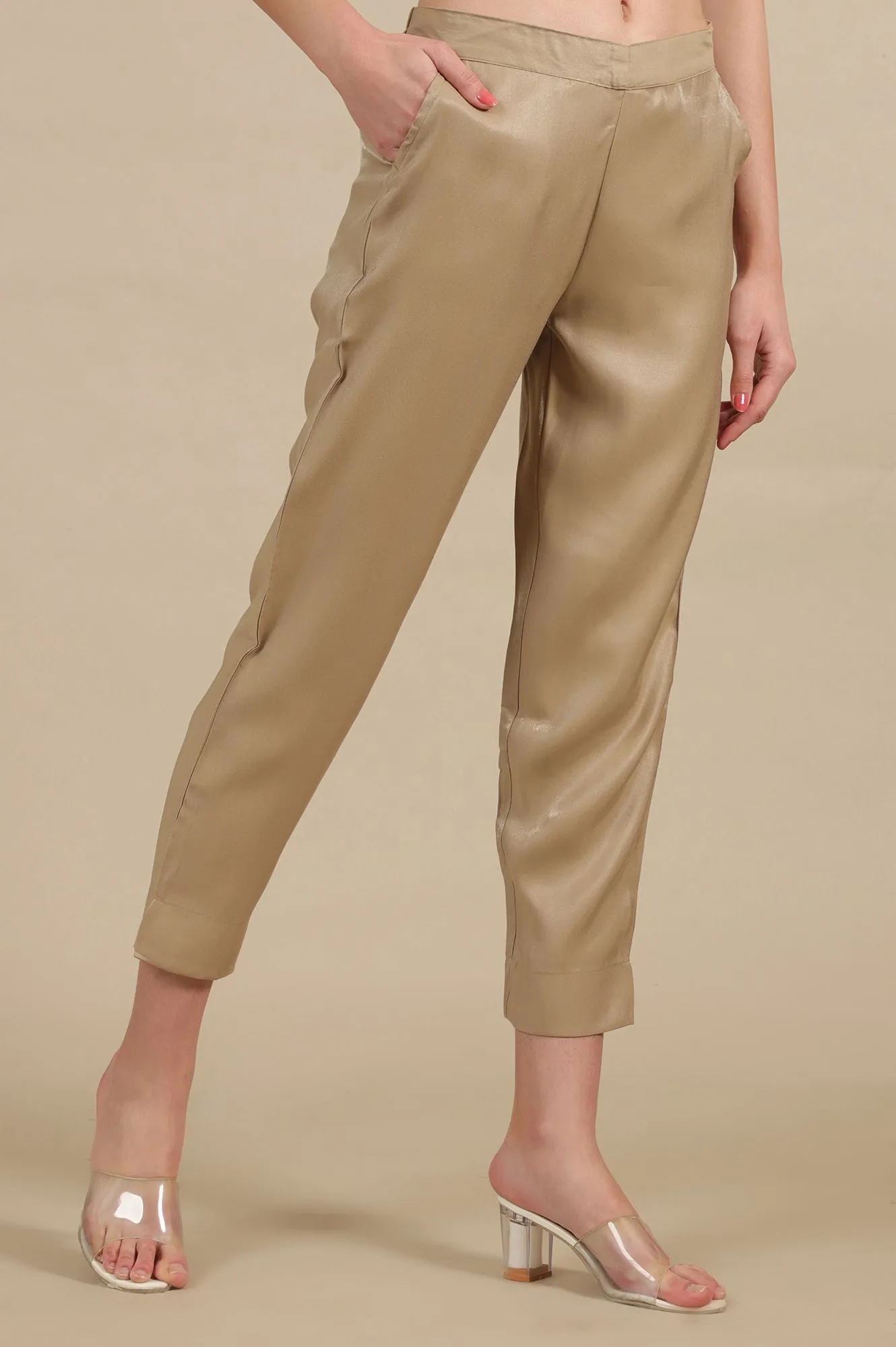 Golden Shiny Straight Trouser Pants