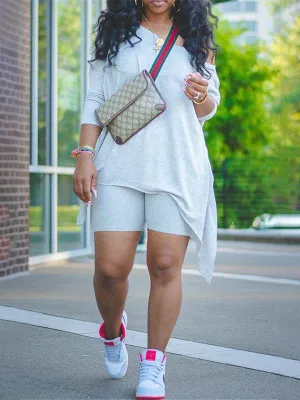 Gorgeousladie Asymmetric Top & Biker Shorts Set